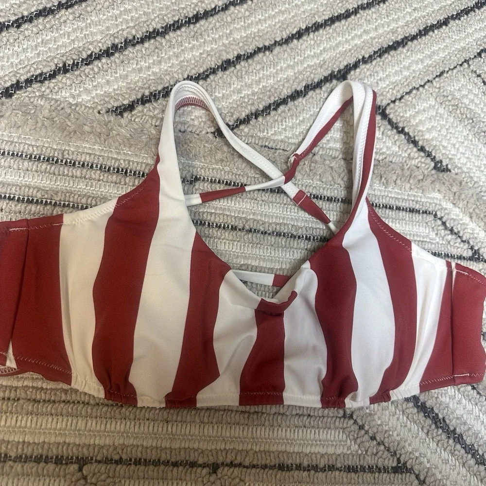 Shade & Shore Bikini Top Women's 36B Maroon Red White Stripe Underwired Bralette